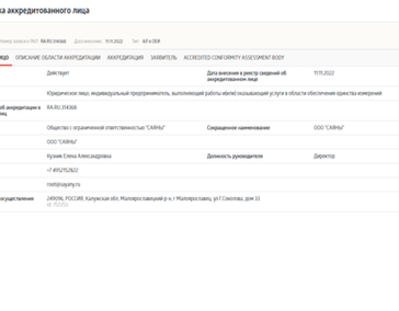 Карточка аккредитованного лица